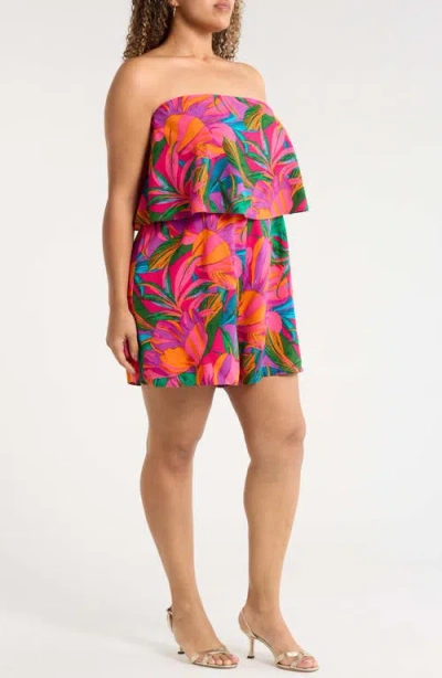 Sugarlips Beal Tropical Strapless Romper In Multi