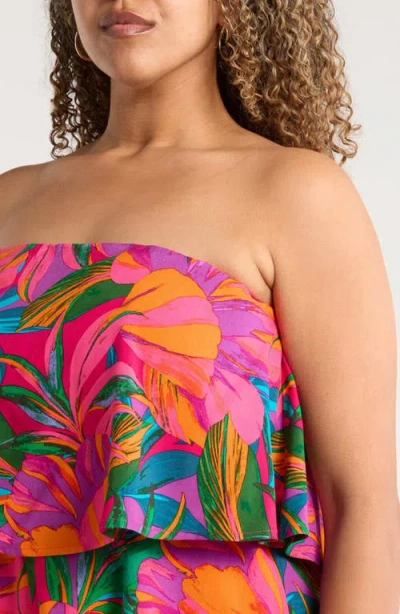 Sugarlips Beal Tropical Strapless Romper In Multi