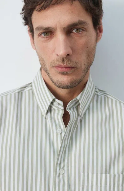 Mango Regular Fit Stripe Button-up Shirt In Green