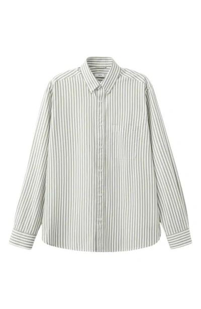 Mango Regular Fit Stripe Button-up Shirt In Green