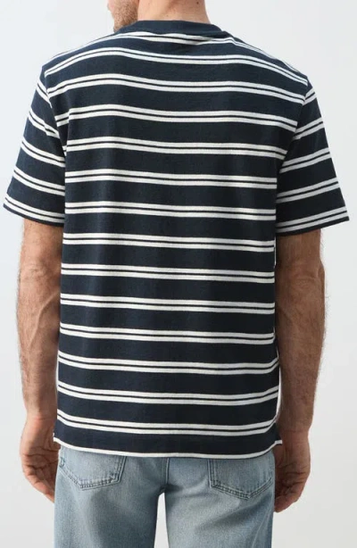 Mango Regular Fit Stripe Cotton Blend T-shirt In Blue