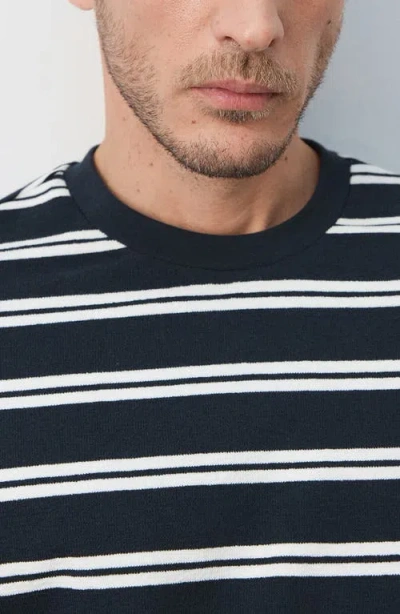 Mango Regular Fit Stripe Cotton Blend T-shirt In Blue