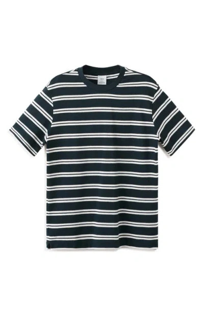 Mango Regular Fit Stripe Cotton Blend T-shirt In Blue