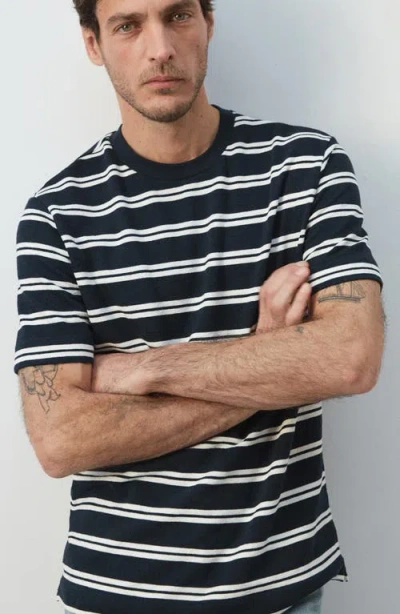 Mango Regular Fit Stripe Cotton Blend T-shirt In Blue