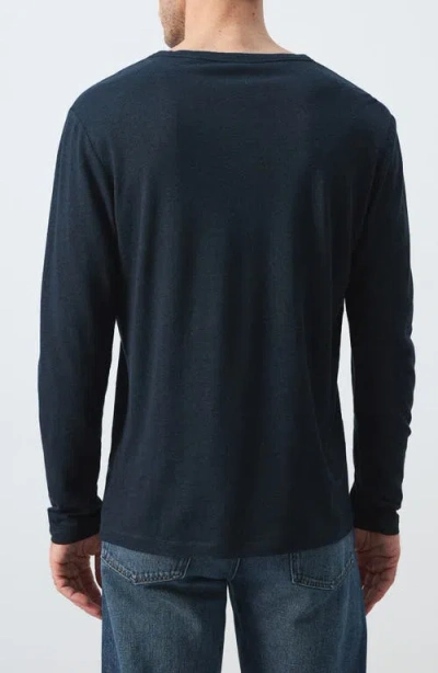 Mango Linen Blend Henley In Blue