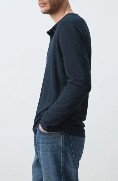 Mango Linen Blend Henley In Blue