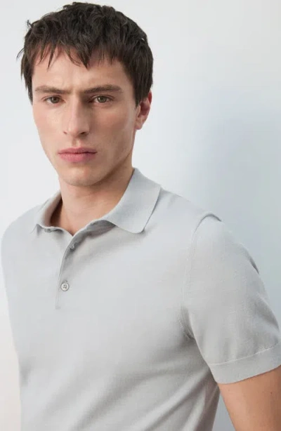 Mango Solid Cotton Polo Sweater In Gray