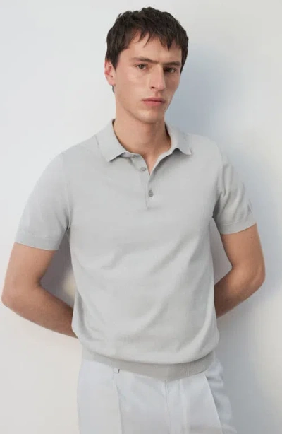 Mango Solid Cotton Polo Sweater In Gray