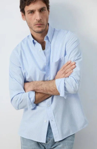 Mango Regular Fit Stripe Button-up Shirt In Blue