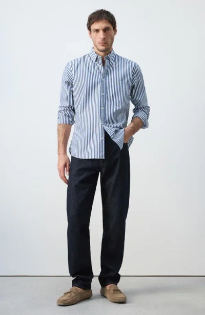 Mango Regular Fit Stripe Button-up Shirt In Blue