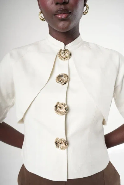 Sable Narea Shell-button Linen Top In White