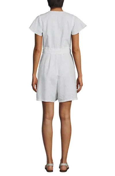 Lands' End Flutter Sleeve Linen Romper In White