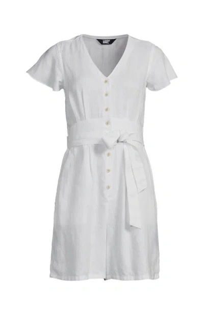 Lands' End Flutter Sleeve Linen Romper In White