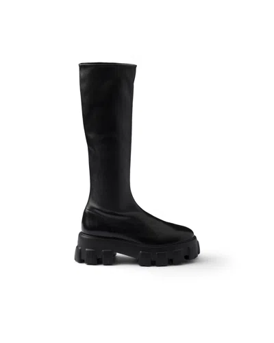 Prada Monolith Stetch Nappa Leather Boots In Black
