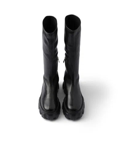 Prada Monolith Stetch Nappa Leather Boots In Black