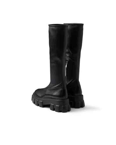 Prada Monolith Stetch Nappa Leather Boots In Black