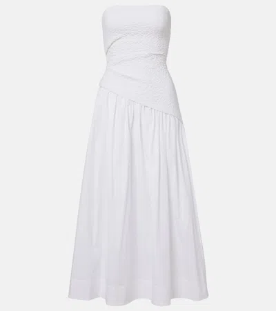 Staud Nia Strapless Seersucker Maxi Dress In White