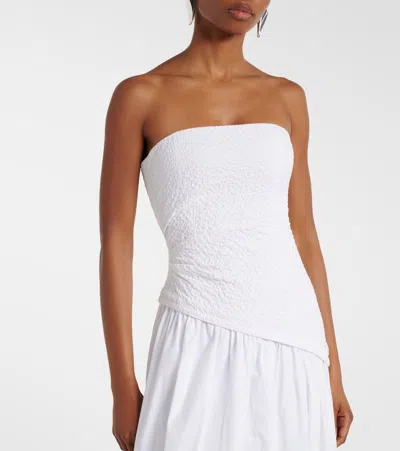 Staud Nia Strapless Seersucker Maxi Dress In White