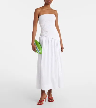 Staud Nia Strapless Seersucker Maxi Dress In White
