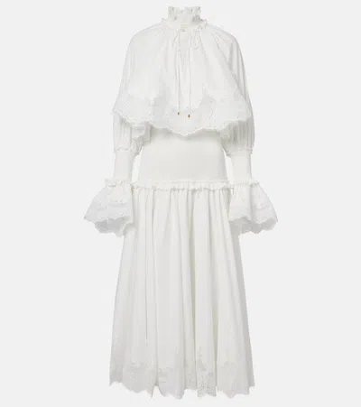 Zimmermann Alchemy Ruffled Shirred Lace-trimmed Cotton-poplin Midi Dress In White