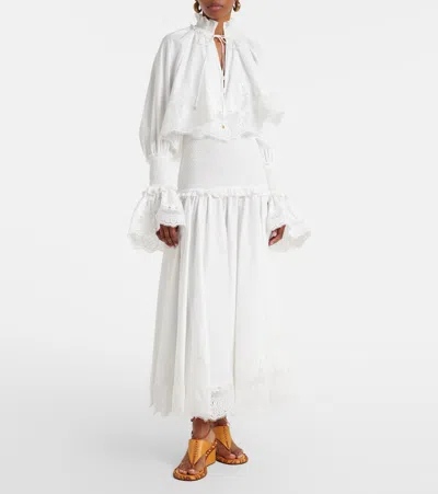 Zimmermann Alchemy Ruffled Shirred Lace-trimmed Cotton-poplin Midi Dress In White