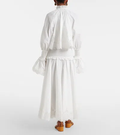 Zimmermann Alchemy Ruffled Shirred Lace-trimmed Cotton-poplin Midi Dress In White