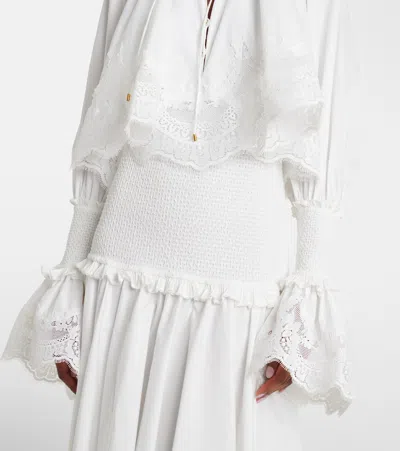 Zimmermann Alchemy Ruffled Shirred Lace-trimmed Cotton-poplin Midi Dress In White