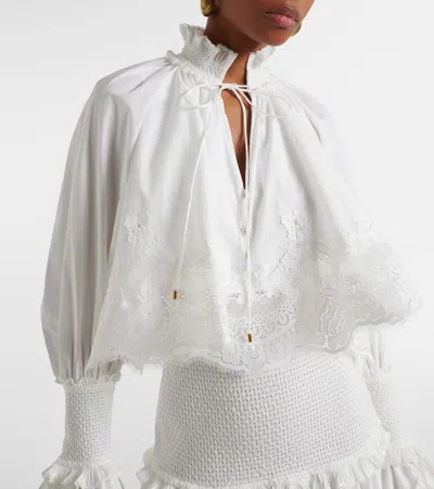 Zimmermann Alchemy Ruffled Shirred Lace-trimmed Cotton-poplin Midi Dress In White