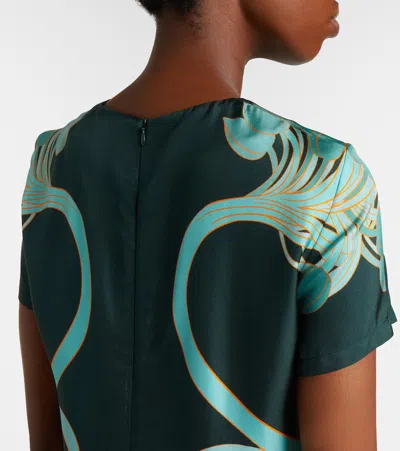 La Doublej Swing Printed Feather-trimmed Silk-twill Mini Dress In Multi