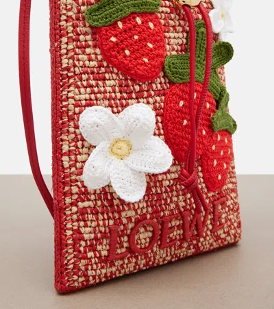Loewe Strawberry-embellishment Raffia Crossbody Bag In Brown