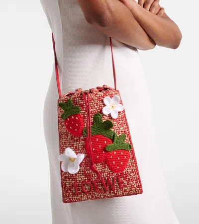 Loewe Strawberry-embellishment Raffia Crossbody Bag In Brown