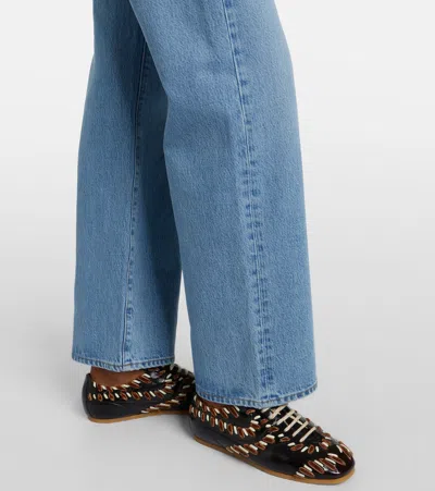 Frame The Pixie Gray Wide Leg Jeans In Blue