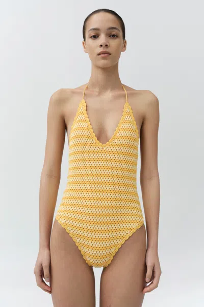 Simkhai Womens Mango Multi Karoline Halterneck Crochet Swimsuit Xs In Multi