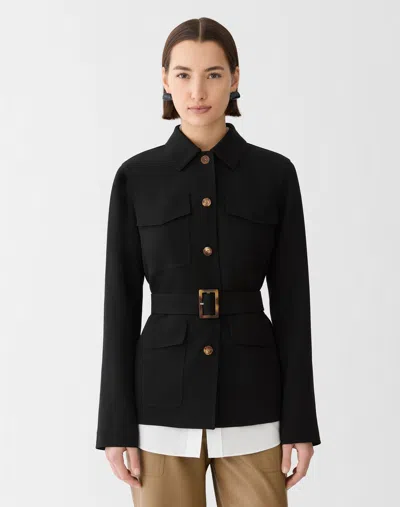 Lafayette 148 New York Belted Responsible Finesse Crepe Shirt Jacket In Black