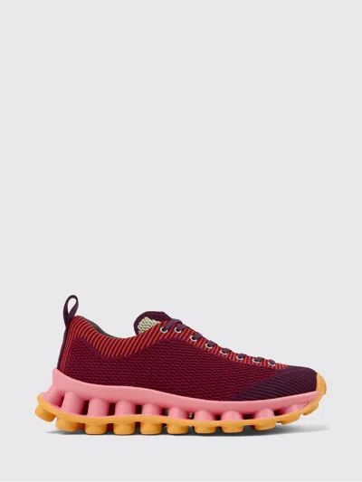 Camper Pelotissima Knitted Deep Burgundy Sneakers In Red