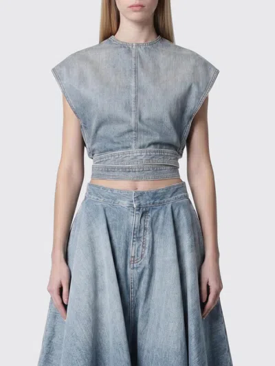 Alaïa Alaia Faded Blue Cotton Belted Top In Blue
