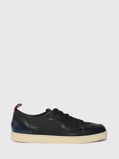Santoni Blue Hammered Leather Sneakers In Blue