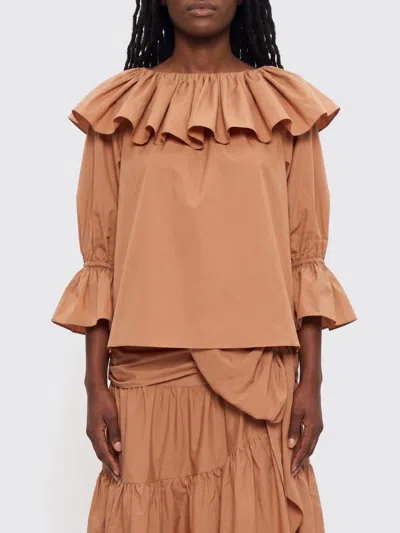 Chloé Ruffled Cotton Blouse With Drawstring Cuffs For Women In Brown