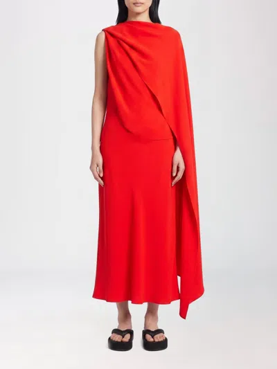 Balenciaga Silk-wool Draped Cape Midi Dress In Orange