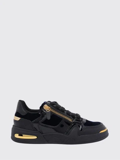 Giuseppe Zanotti Low Top Sneakers With Round Toe And Gold Accents In Black