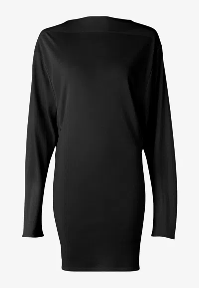 Jacquemus Black La Robe Mistral Crew Neck Dress With Long Sleeves And Open Back In Viscose Blend Women