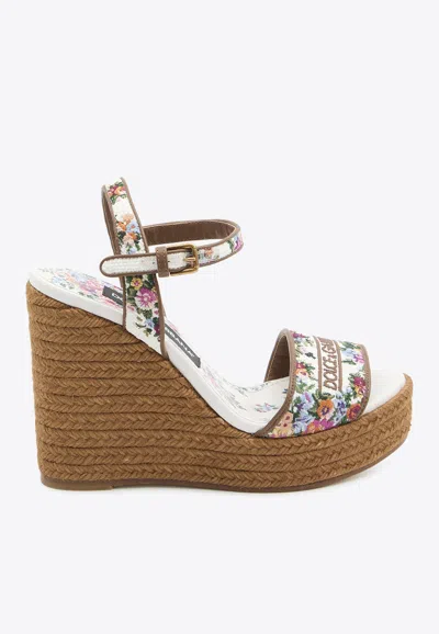 Dolce & Gabbana Wedge Sandals With Logo Embroidery In White