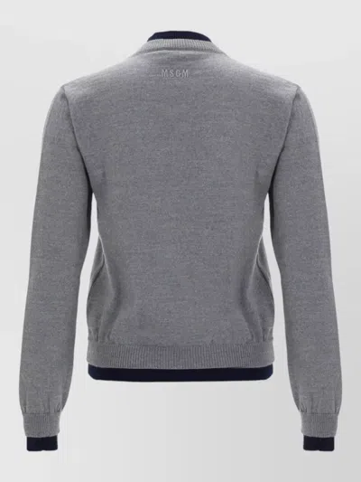 Msgm Top Contrast Trim And Ribbed Cuffs In Gray
