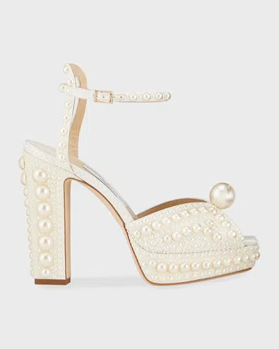 Jimmy Choo Sacaria 120mm Pearly-stud Platform Sandals In White