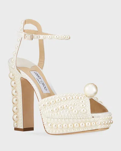 Jimmy Choo Sacaria 120mm Pearly-stud Platform Sandals In White