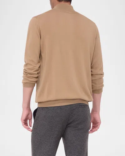 Bugatchi Merino Wool Quarter Zip Pullover In Brown