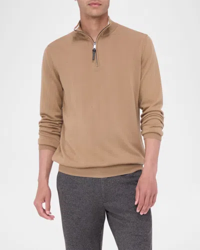 Bugatchi Merino Wool Quarter Zip Pullover In Brown