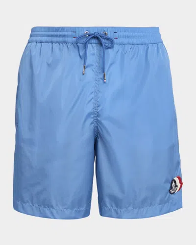 Moncler Logo Patch Drawstring Swimsuit In Blue