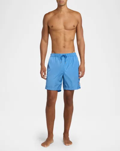Moncler Logo Patch Drawstring Swimsuit In Blue