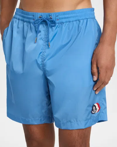 Moncler Logo Patch Drawstring Swimsuit In Blue